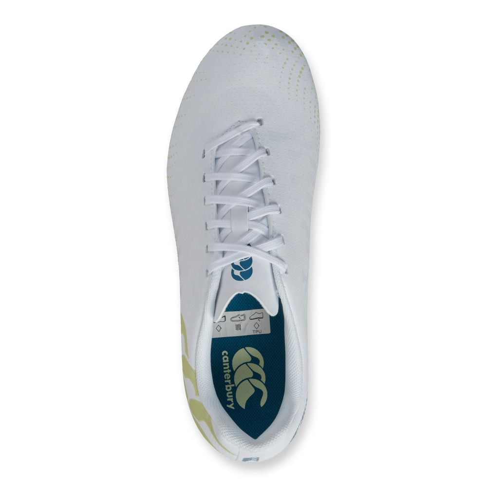 Chaussures de rugby Canterbury Speed ​​Infinite Team FG pour enfant, blanches