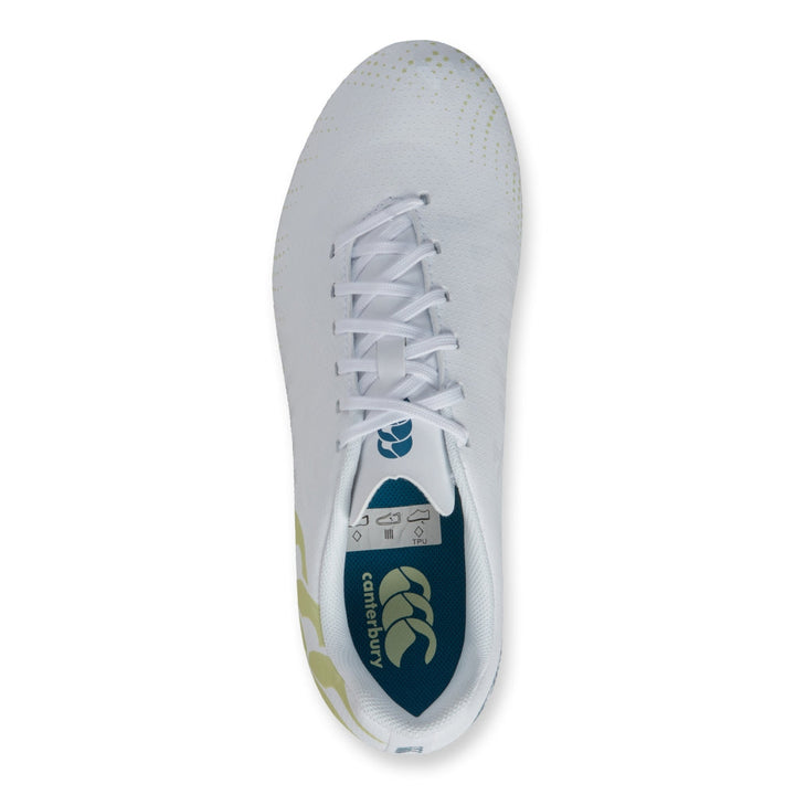 Chaussures de rugby Canterbury Speed ​​Infinite Team FG pour enfant, blanches